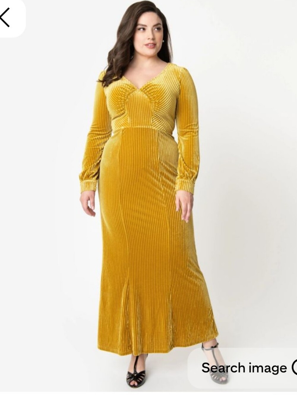 Vintage Voodoo Vixen Mustard Yellow Velvet Long-Sleeve Maxi Dress Size Latlrge